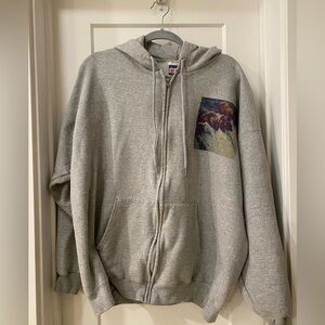Grey Zip-Up Hoodie with Bear Graphics